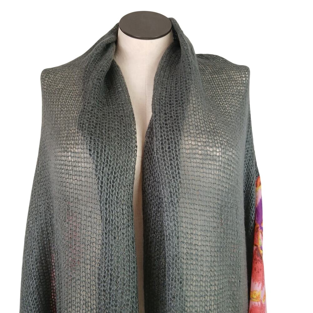 Desigual “You Make Me Happy” Multicolor Mixed Media Knit Scarf Wrap - Picture 3 of 6